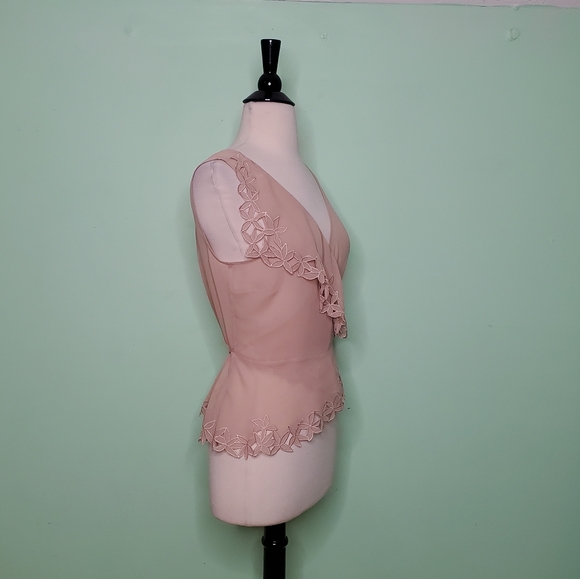 BCBGMAXAZRIA Sleeveless Sheer Blush Wrap Blouse - Picture 2 of 7